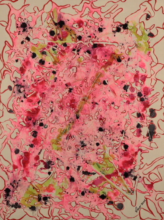 Painting titled "RED TOUCH 1" by Coco, Original Artwork, Acrylic Mounted on Wood Stretcher frame