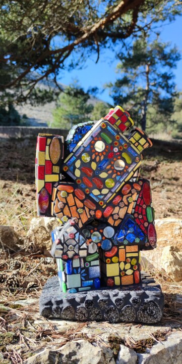 Petit robot rigolo -Sculpture en mosaïque - robot gamer- rob 雕塑, 15.8x9.1 in
