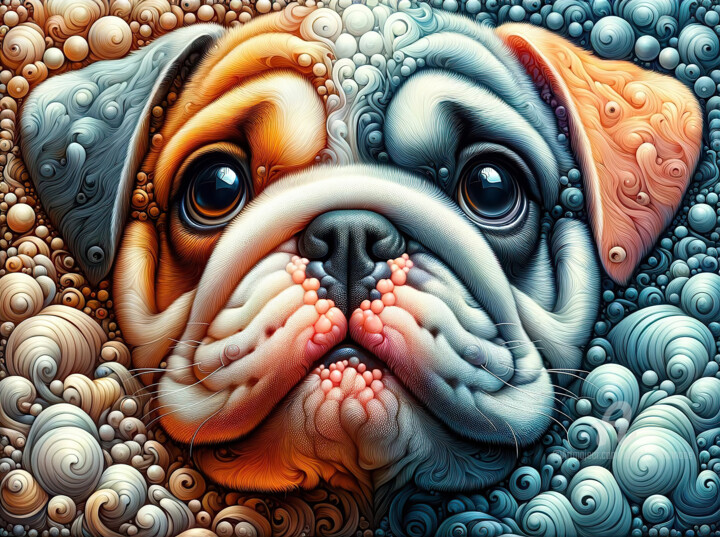 Bulldog adorabile cane in un sogno fantastico. 数字艺术