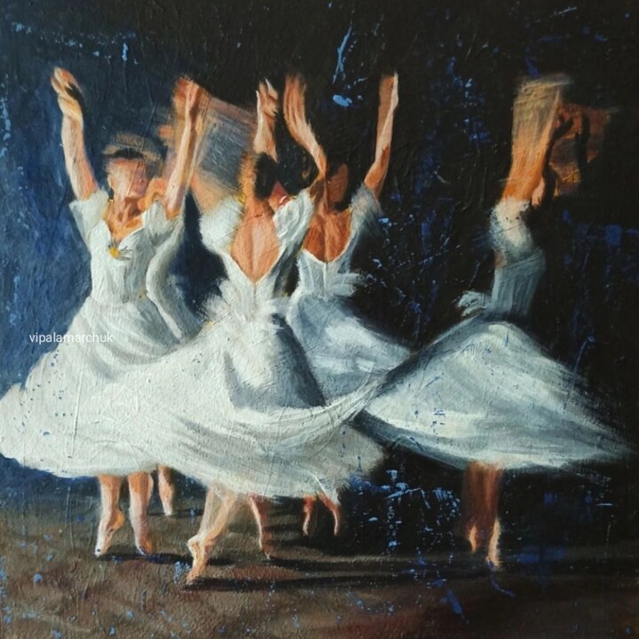 Ballerinas 绘画, 7.9x7.9 in