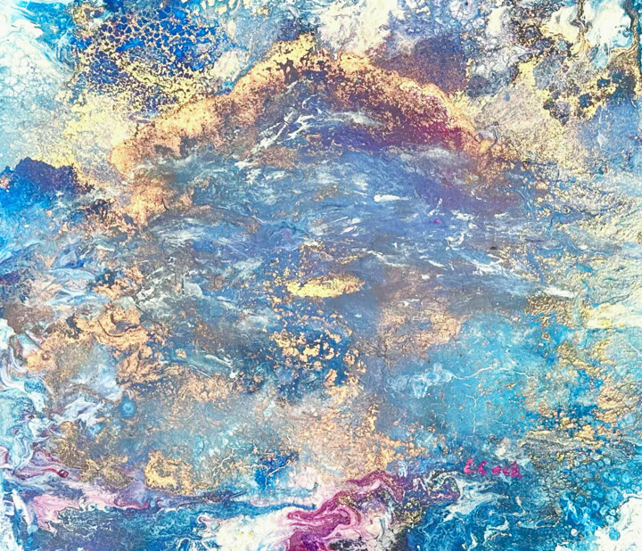 Painting titled "Mystic Golden Mount…" by Elisa Cook Benbassat Bassat, Original Artwork, Acrylic