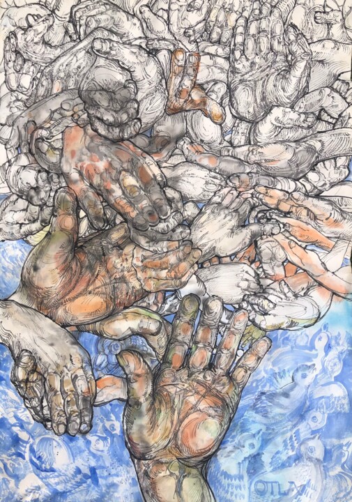 Painting titled "Action\Inaction" by Peter Otlan, Original Artwork, Watercolor