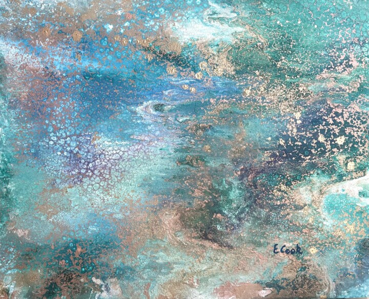Peinture intitulée "Golden Aqua Murmurs" par Elisa Cook Benbassat Bassat, Œuvre d'art originale, Acrylique