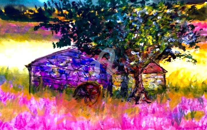 Painting titled "Salvia Field in the…" by Nicole Cecil B, Original Artwork, Watercolor