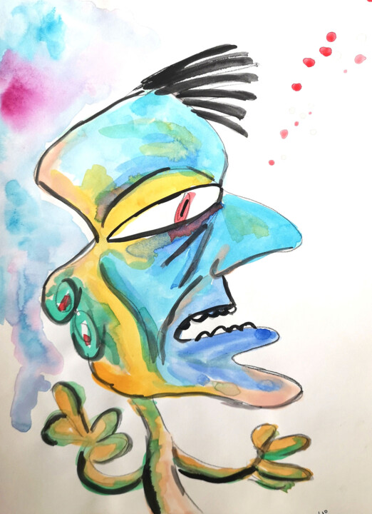 Bluish character 绘画, 12.6x9.1 in