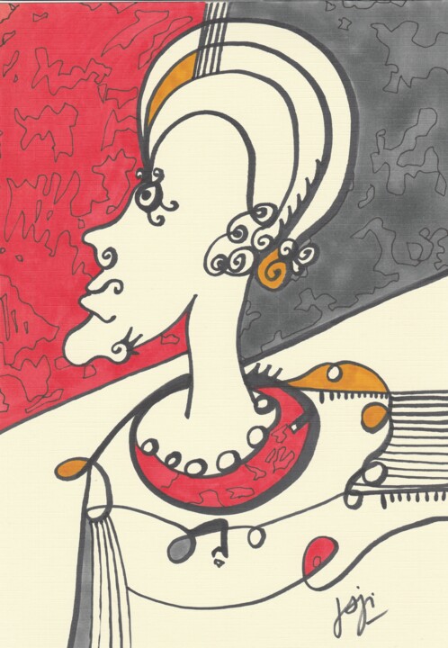 Drawing titled "le musicien" by Jaji, Original Artwork, Marker