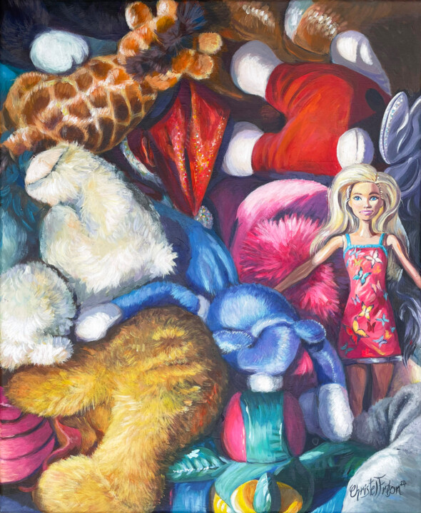 Schilderij getiteld "La fille en rose" door Christel Fréon, Origineel Kunstwerk, Acryl Gemonteerd op Frame voor houten branc…