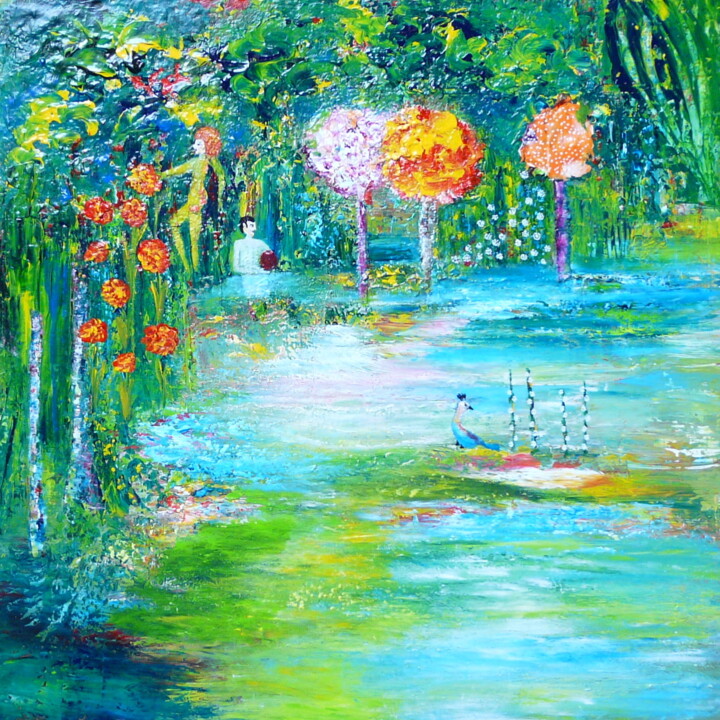 Adam und Eva im Paradies Painting, 19.7x19.7 in