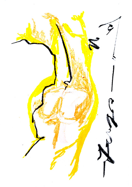 Solar Echo: Abstract Female Form 绘画, 11.8x8.3 in