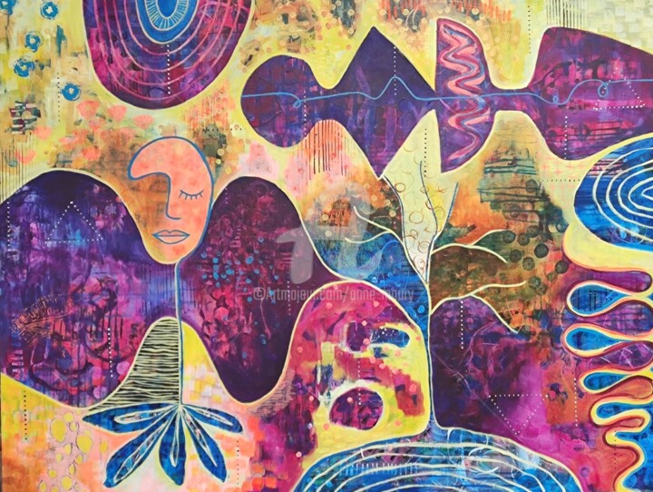 Painting titled "Union cosmique" by Anne Maury, Original Artwork, Acrylic