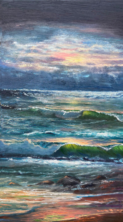 绘画 标题为“The Evocative Sea” 由Kenneth Halvorsen, 原创艺术品, 油 安装在木质担架架上