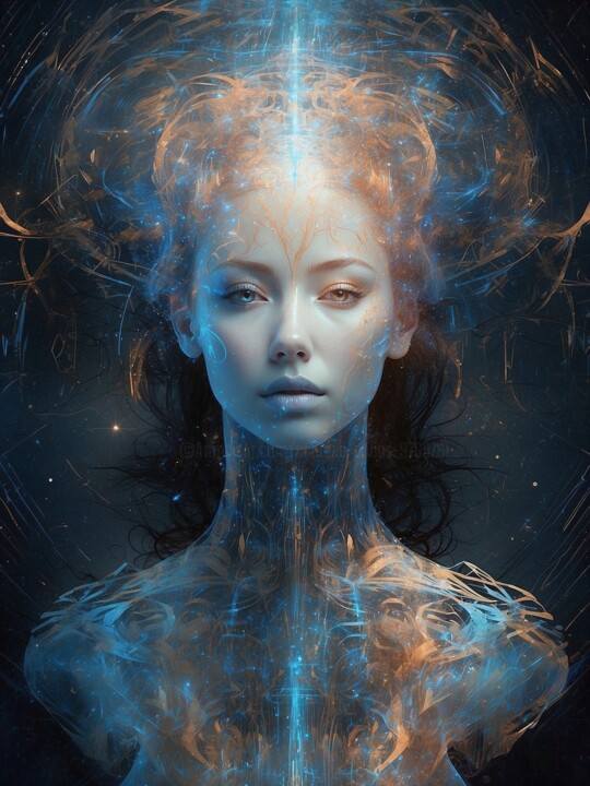 Digital Arts titled "The Binary Blossom" by Andreea Dobos, Original Artwork, AI generated image