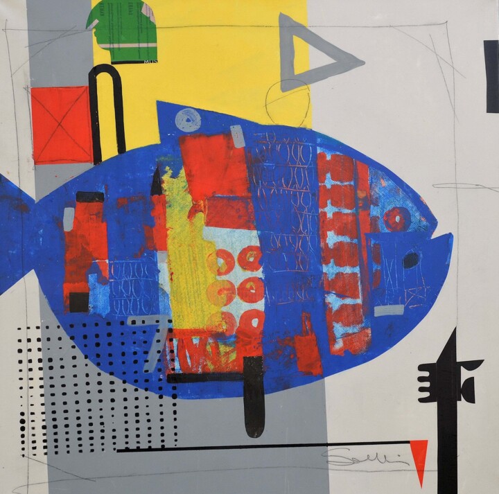 Pintura intitulada "IL PESCE DI LATTA" por Marcello Scarselli, Obras de arte originais, Acrílico
