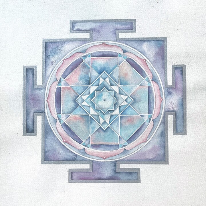 Painting titled "Saturn Yantra" by Liliya Khomyakova (Artelida), Original Artwork, Watercolor