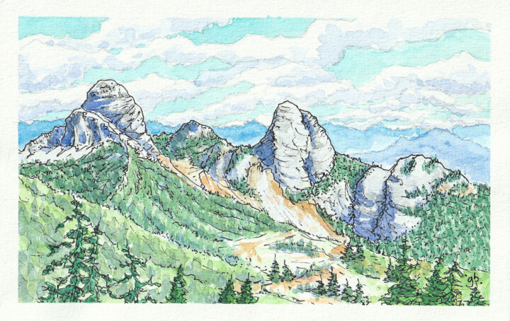Peinture intitulée "The Lions from Unne…" par Gurvan Beubry, Œuvre d'art originale, Aquarelle
