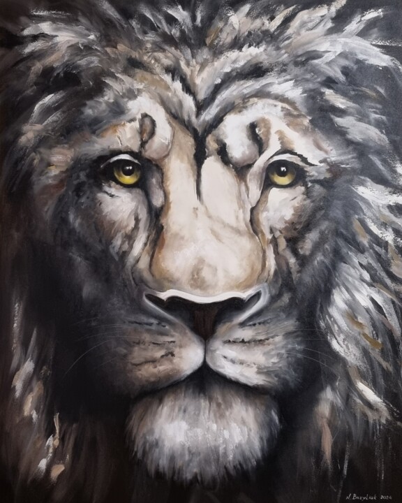 Oilpainting Lion on canvas 绘画, 39.4x31.5 in