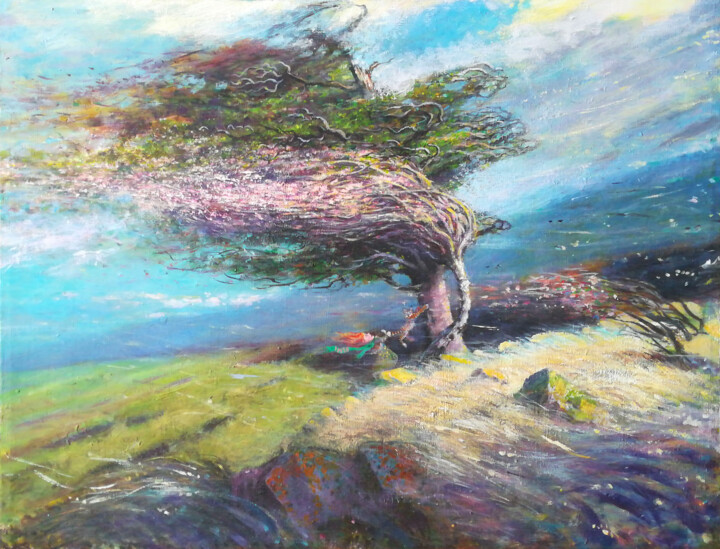 Painting titled "Uciekający kotek" by Arkadiusz Pluta, Original Artwork, Acrylic Mounted on Wood Stretcher frame
