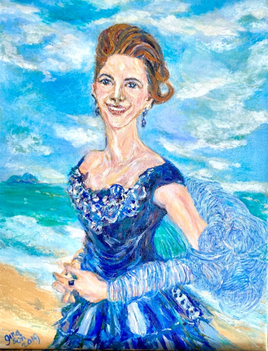 A Happy Bride at Lani Kai Beach (Hawaii) Pittura, 14x11 in