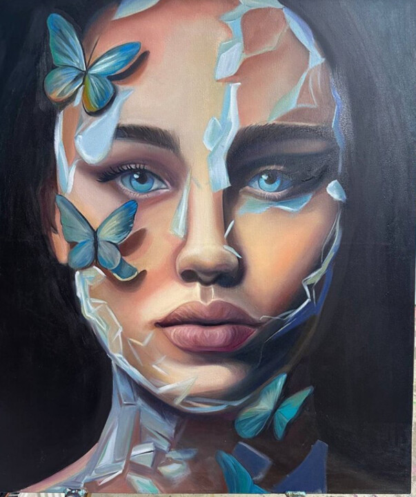 «Head in clouds” 绘画, 31.5x27.6 in