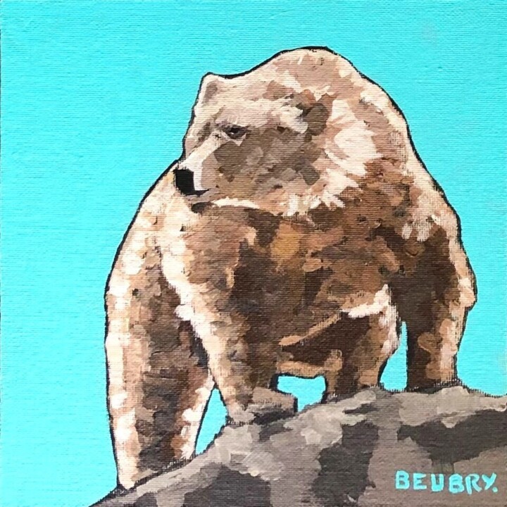 Grizzly d'Alaska 绘画, 7.9x7.9 in