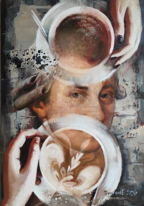 Моцарт и капучино. 绘画, 19.7x13.8 in