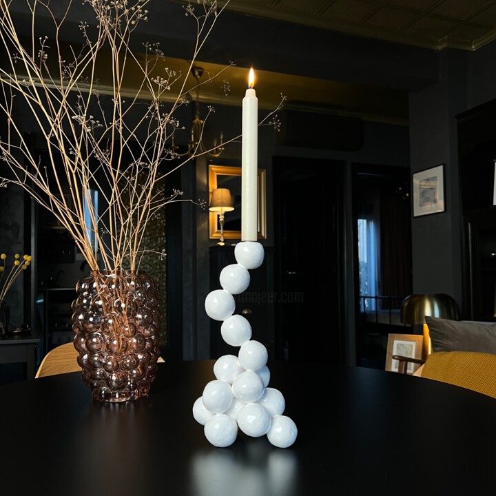Arty White Candleholder "Pearls" for 1 Candle Sphere Origina 设计, 10.8x4.9 in