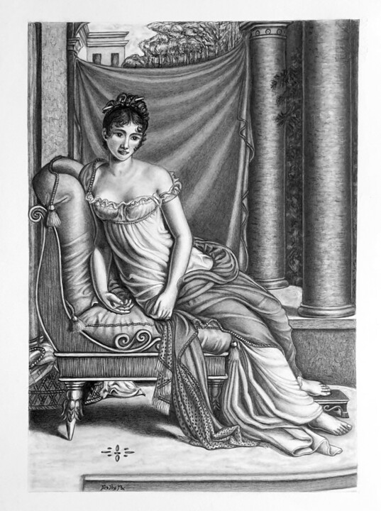 Juliette Récamier 图画, 13x9.5 in