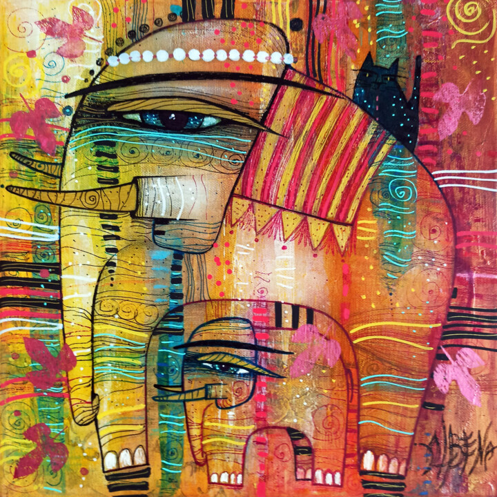 Peinture intitulée "Rêves d'Inde" par Albena Vatcheva, Œuvre d'art originale, Huile Monté sur Châssis en bois