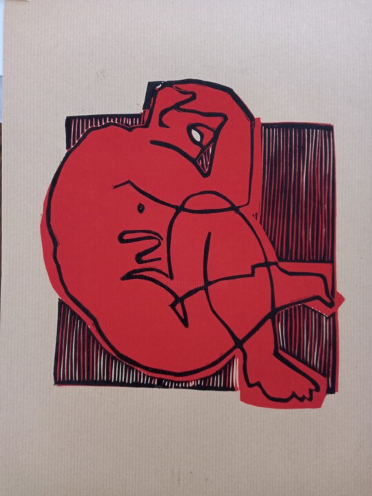 Faune en rouge et noir. 印花与版画, 15.8x11.8 in