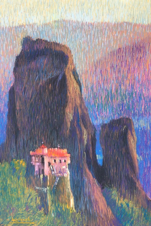 View of the ancient Orthodox monastery in Meteora in Greece Resim, 25,6x19,7 in
