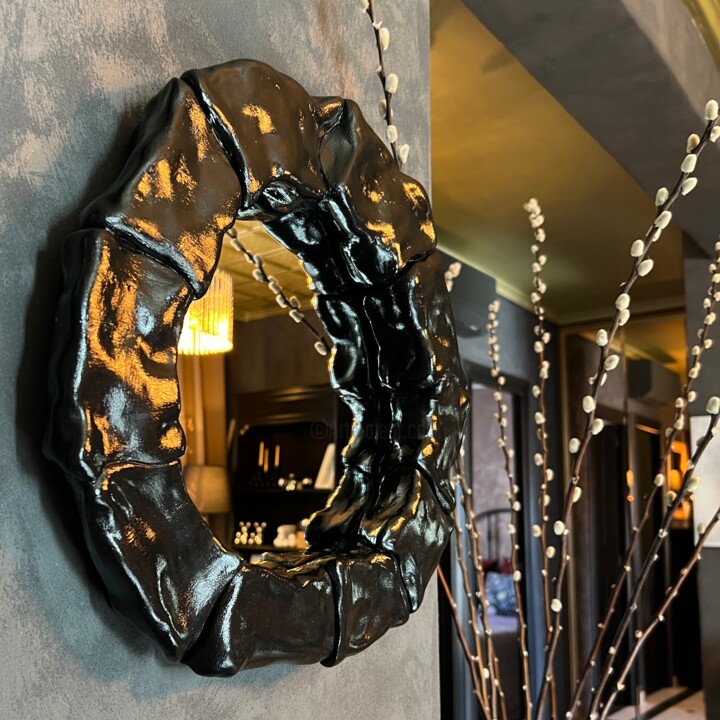 "Black Leather Pillow Effect" Mirror Original Art 设计, 14.6x14.6 in
