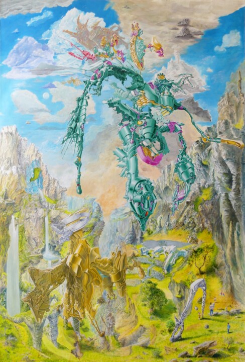 "départ de l'hémisphère et minotaure" 绘画, 47.2x31.9 in