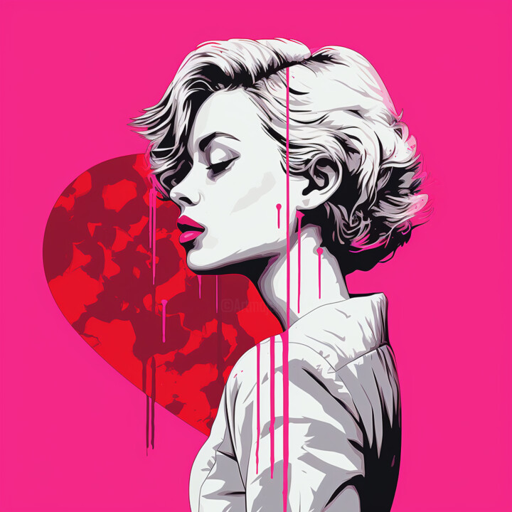 PINK LOVE POPAR Painting, 19.7x19.7 in