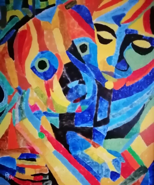 Peinture intitulée "Un gros câlin" par Audran, Œuvre d'art originale, Acrylique