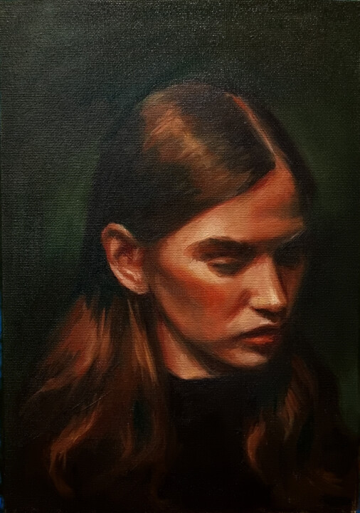 Oil portrait in low key 0124-05 绘画, 11.7x8.3 in