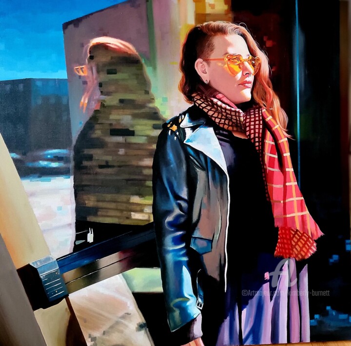 Schilderij getiteld "Portrait of N in Th…" door Kimberly Burnett, Origineel Kunstwerk, Olie