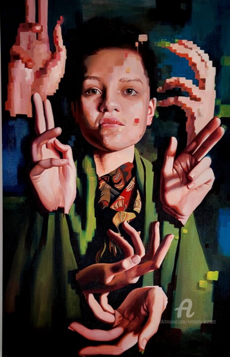 Schilderij getiteld "Ren and Ideas" door Kimberly Burnett, Origineel Kunstwerk, Olie