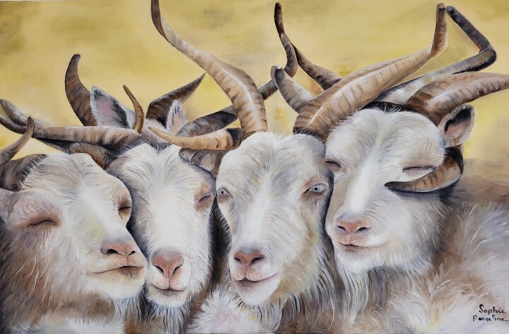 Painting titled "Chèvres Ardechoises" by Sophie Pergeline, Original Artwork, Oil