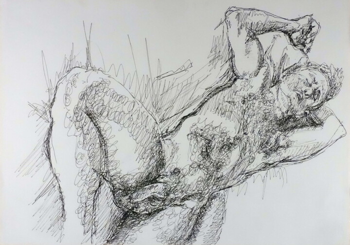 Corps homme étendu 图画, 11.7x16.5 in