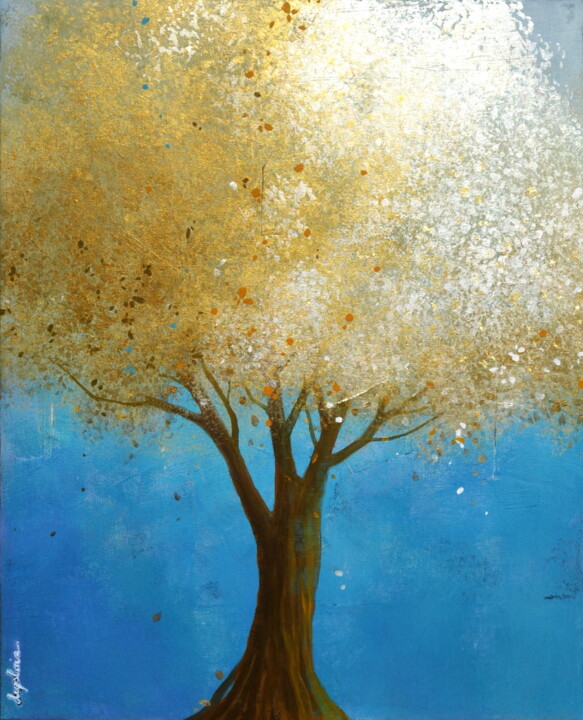 Painting titled ""L'Heure Bleue"" by Sophie Duplain, Original Artwork, Acrylic Mounted on Wood Stretcher frame