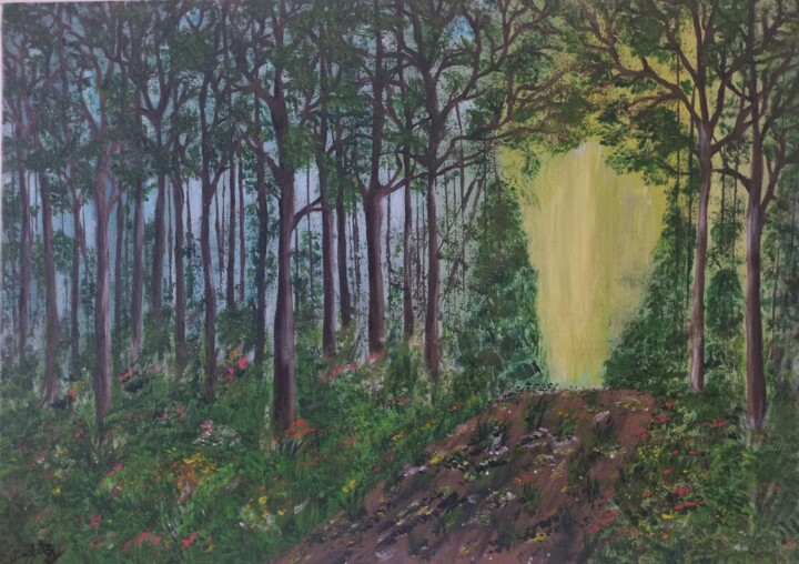 Forêt du Crépuscule Painting, 19.7x27.6 in