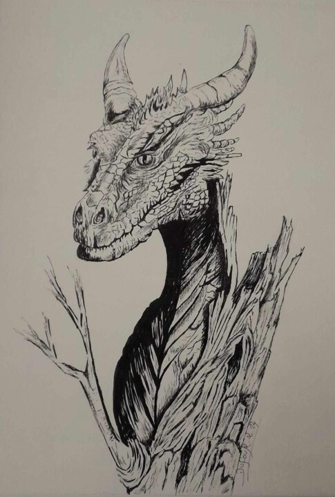 Dragon de bois 图画, 10.8x8.3 in