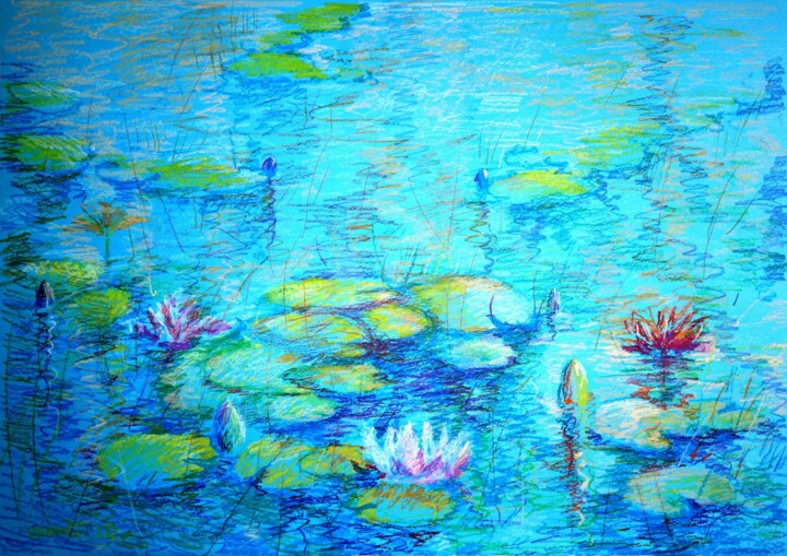 제목이 "Woter Lilies"인 미술작품 Rakhmet Redzhepov로, 원작, 파스텔