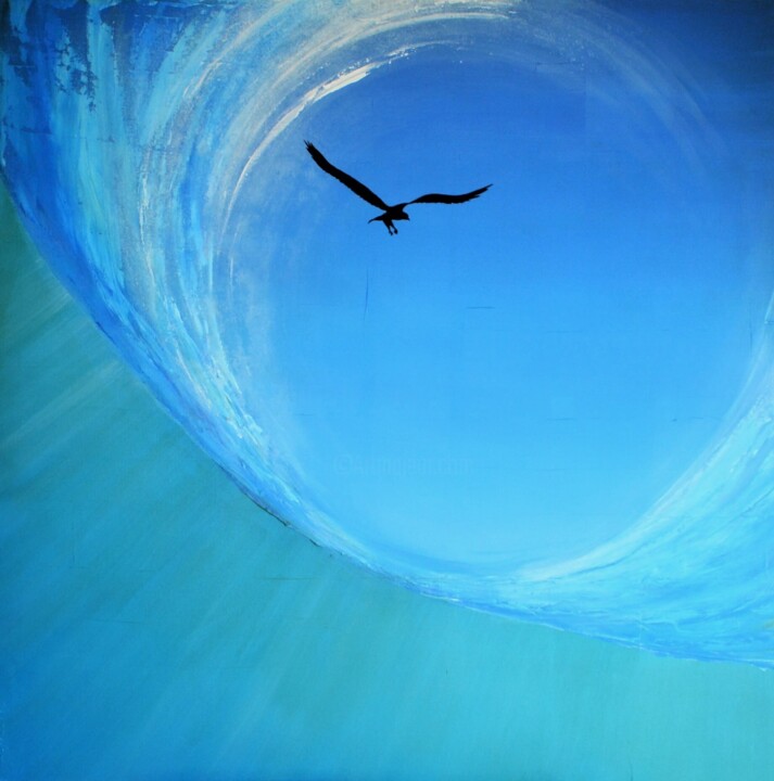 제목이 ""Inside the Blue""인 미술작품 Sophie Duplain로, 원작, 아크릴 나무 들것 프레임에 장착됨