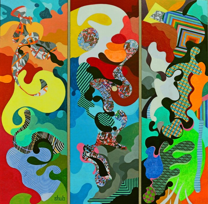 Collages titled ""patate douce"" by Shub, Original Artwork, Acrylic Mounted on Wood Stretcher frame