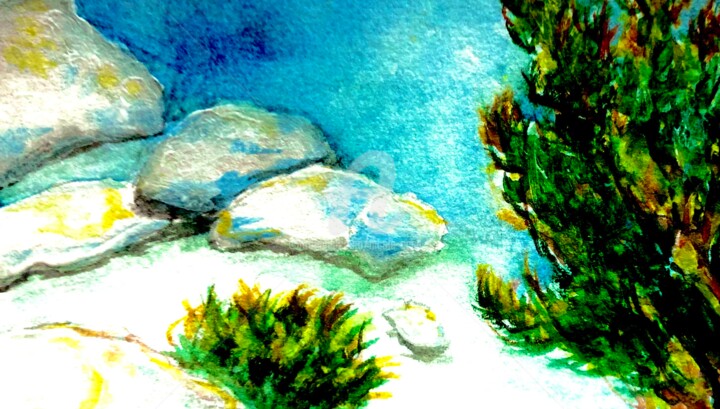 Painting titled "Turchese" by Nicole Cecil B, Original Artwork, Watercolor