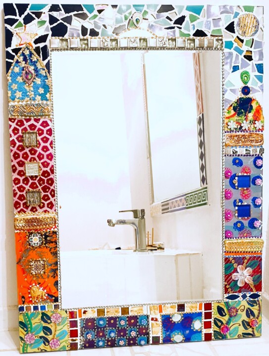miroir mosaïque Dream 4 verre peint céramique architecture Design, 23.6x17.7 in