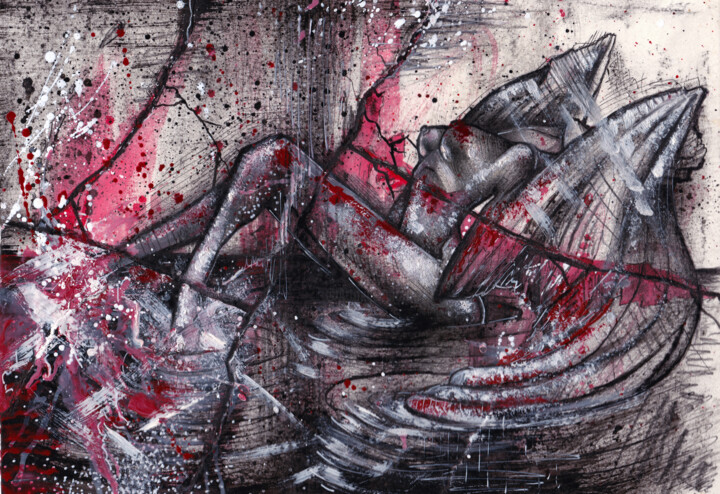 Drawing titled "Angel in hell" by O-Hido Sonia Art, Original Artwork, Pencil