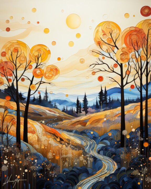 数字艺术 标题为“Eco Autunnale” 由Andrea La Martina (NEXA ART), 原创艺术品, 数字拼贴 安装在木质担架架上