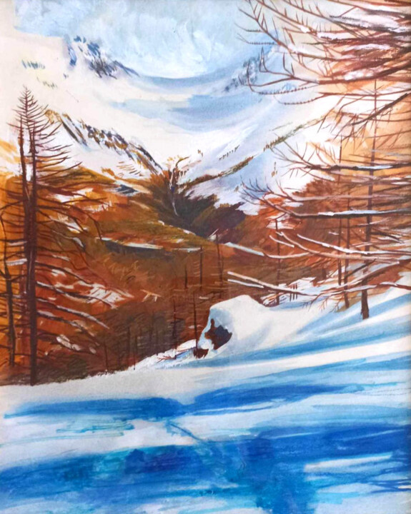 Painting titled "Descente vers La Gr…" by Philippe Juttens, Original Artwork, Watercolor